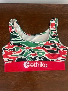 ethika Red, Green & Black Camo Sports Bra small